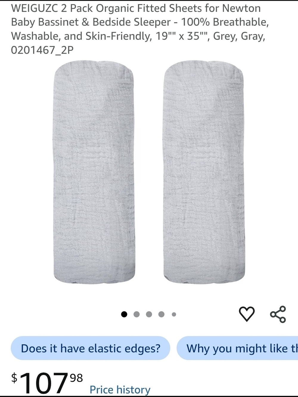 Organic Fitted Bassinet Sheets - Grey (2 Pack) For NEWTON bassinet